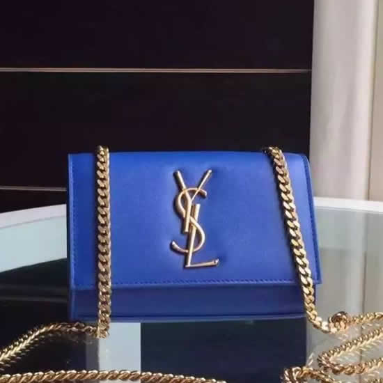 Replica Saint Laurent Small Monogram Satchel Bag In Blue Leather